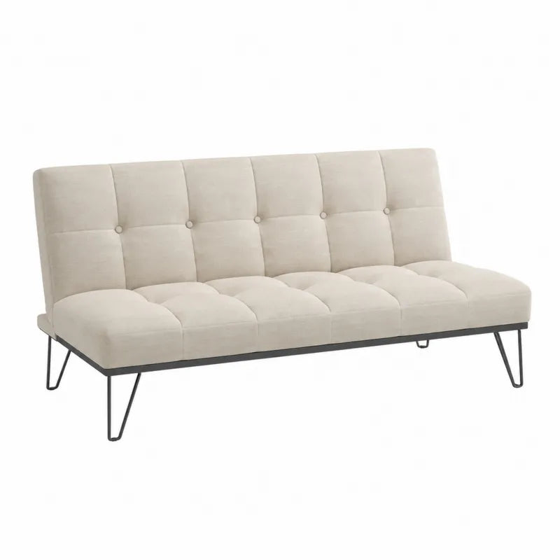 Sofa rozkładana kremowa tkanina poliester stal 190 cm