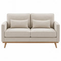 Dwuosobowa sofa lniana z drewnianymi nogami
