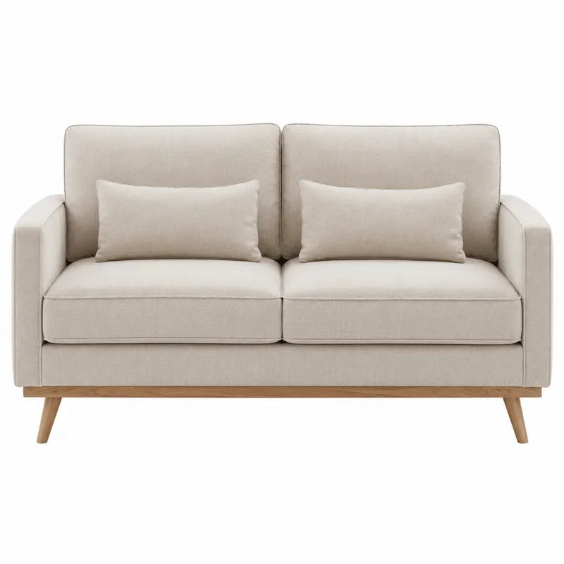 Dwuosobowa sofa lniana z drewnianymi nogami