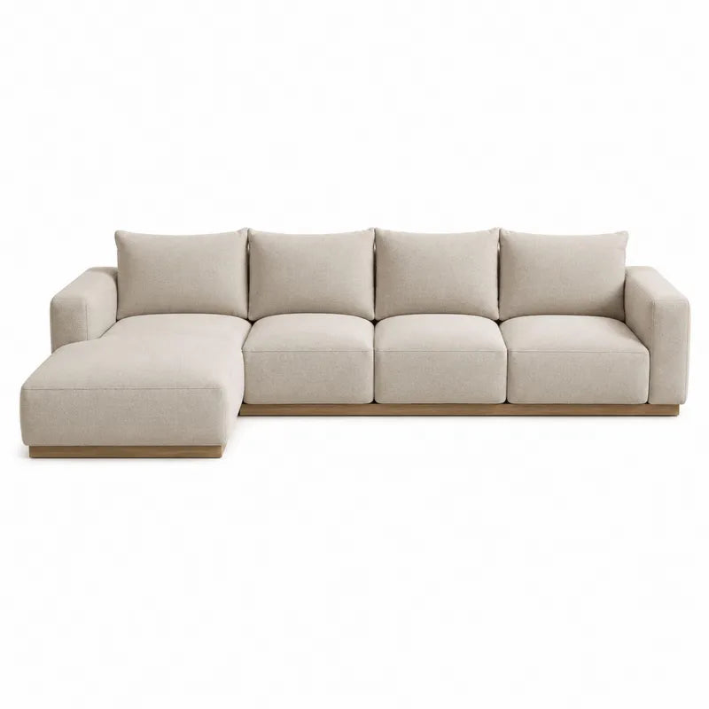 Sofa Modułowa z Tapicerką z Poliestru i Drewnianą Bazą Beżowa
