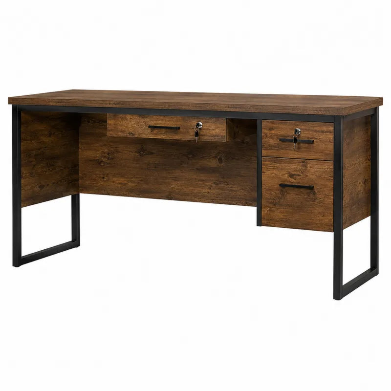 Biurko z płyty MDF z metalową ramą brązowe/czarne 150x70x75 cm