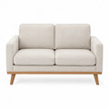 Sofa dwuosobowa drewno tkanina jasnobeżowa 140x85x80 cm