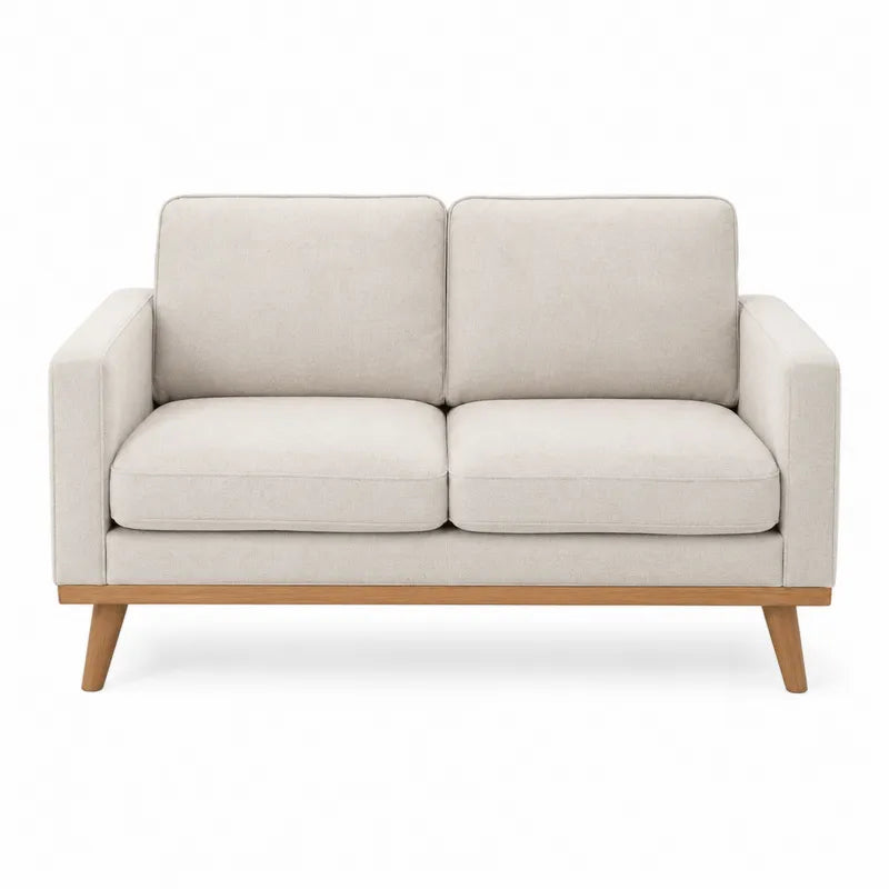 Sofa dwuosobowa drewno tkanina jasnobeżowa 140x85x80 cm