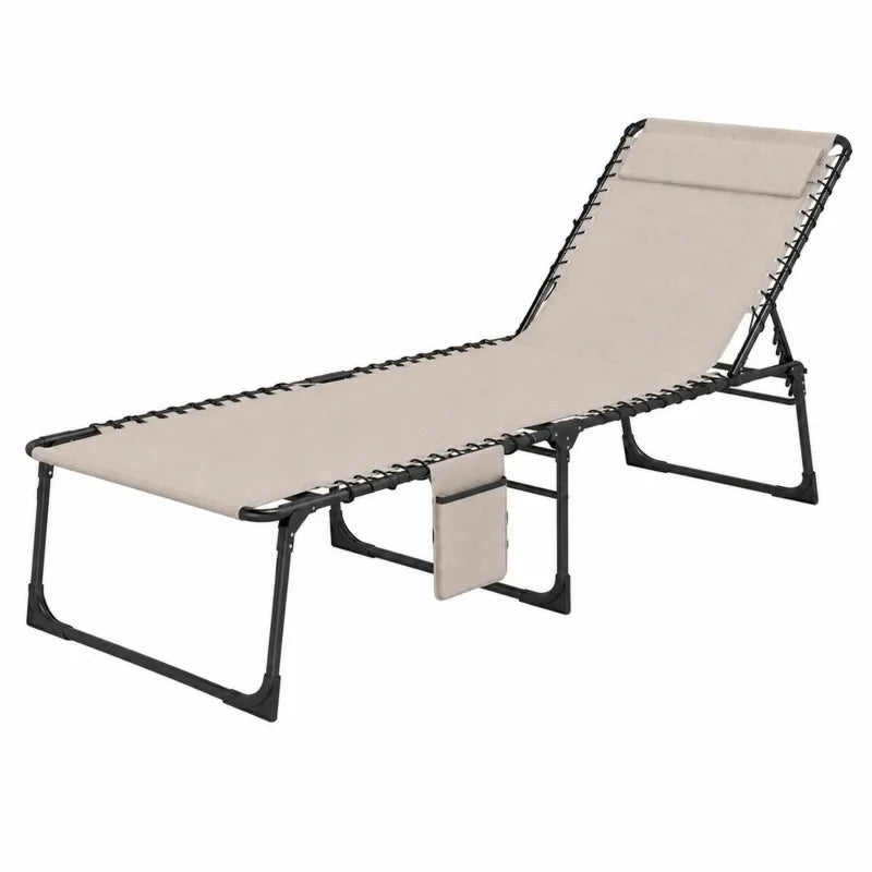 Leżak ogrodowy stalowy textilene beżowy 200x65x32 cm
