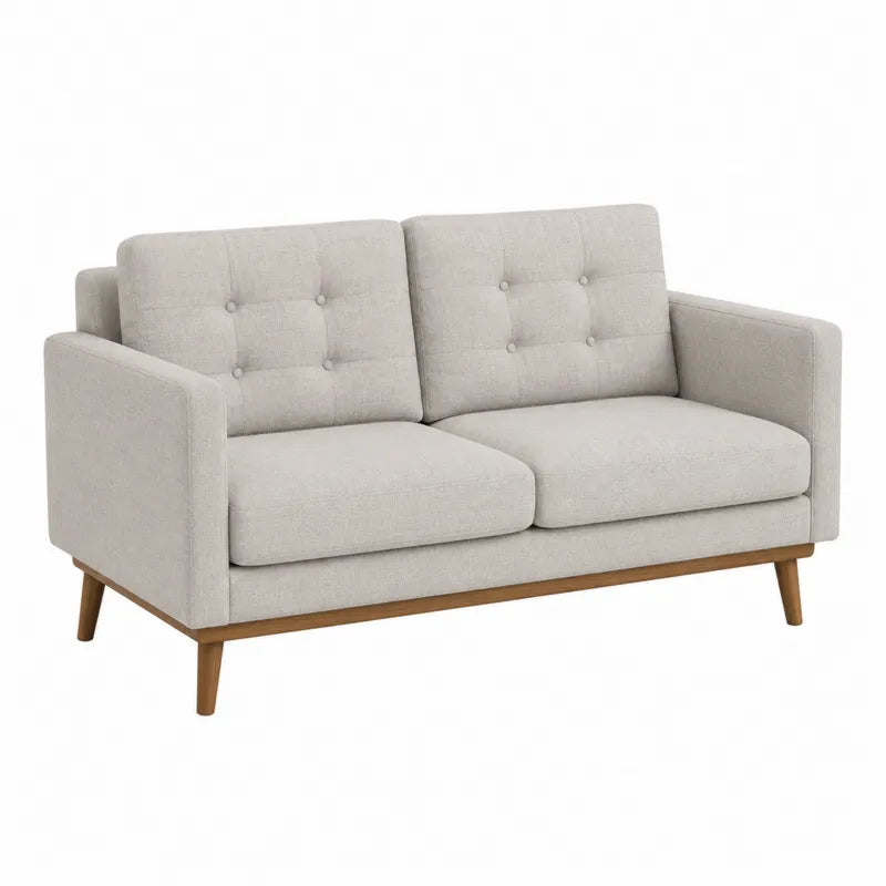 Dwuosobowa sofa z tkaniny lnianej w kolorze beżowym 150 cm