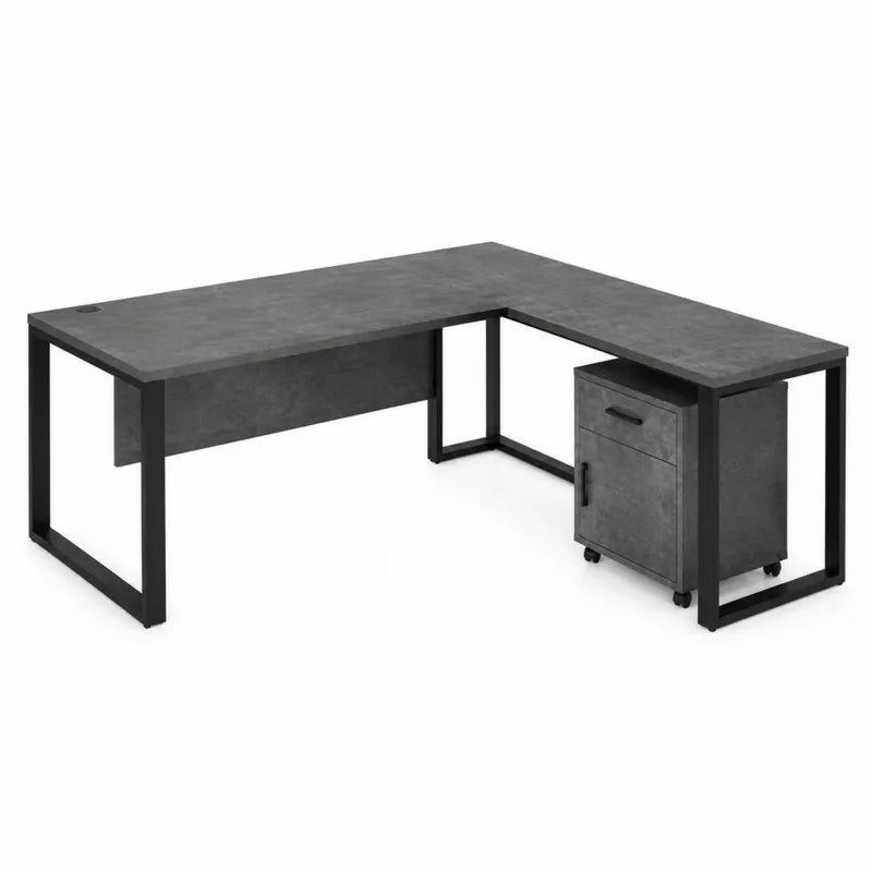 Biurko narożne L z MDF 160x140 cm z szafką na kółkach
