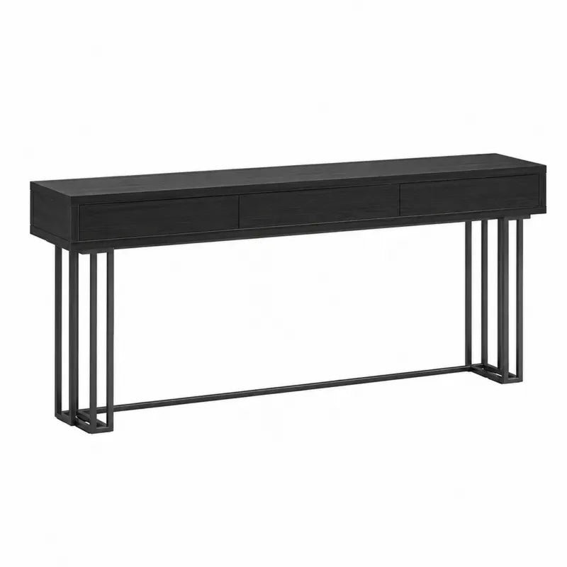 Czarna konsola z drewna sosnowego i stali 150x35x75 cm