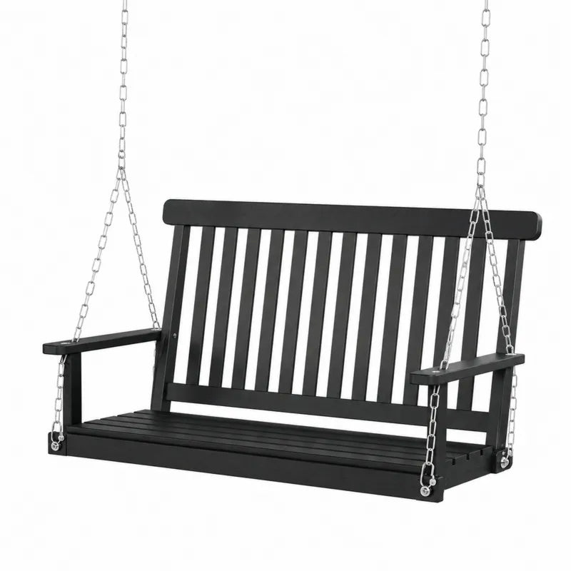 Ogrodowa huśtawka z drewna jesionowego, czarna, 120 cm
