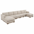 Narożna sofa modułowa beżowa z poliestru z drewnianą podstawą