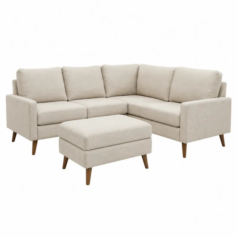 Sofa modułowa z pufą tkanina lniana beżowa
